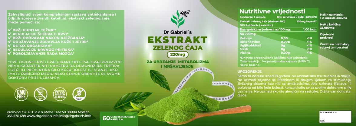 Ekstrakt zelenog caja etiketa sa bočice